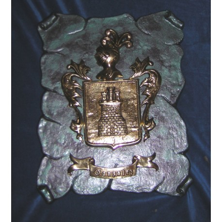 Escudo Heráldico Doble en Pergamino de Bronce